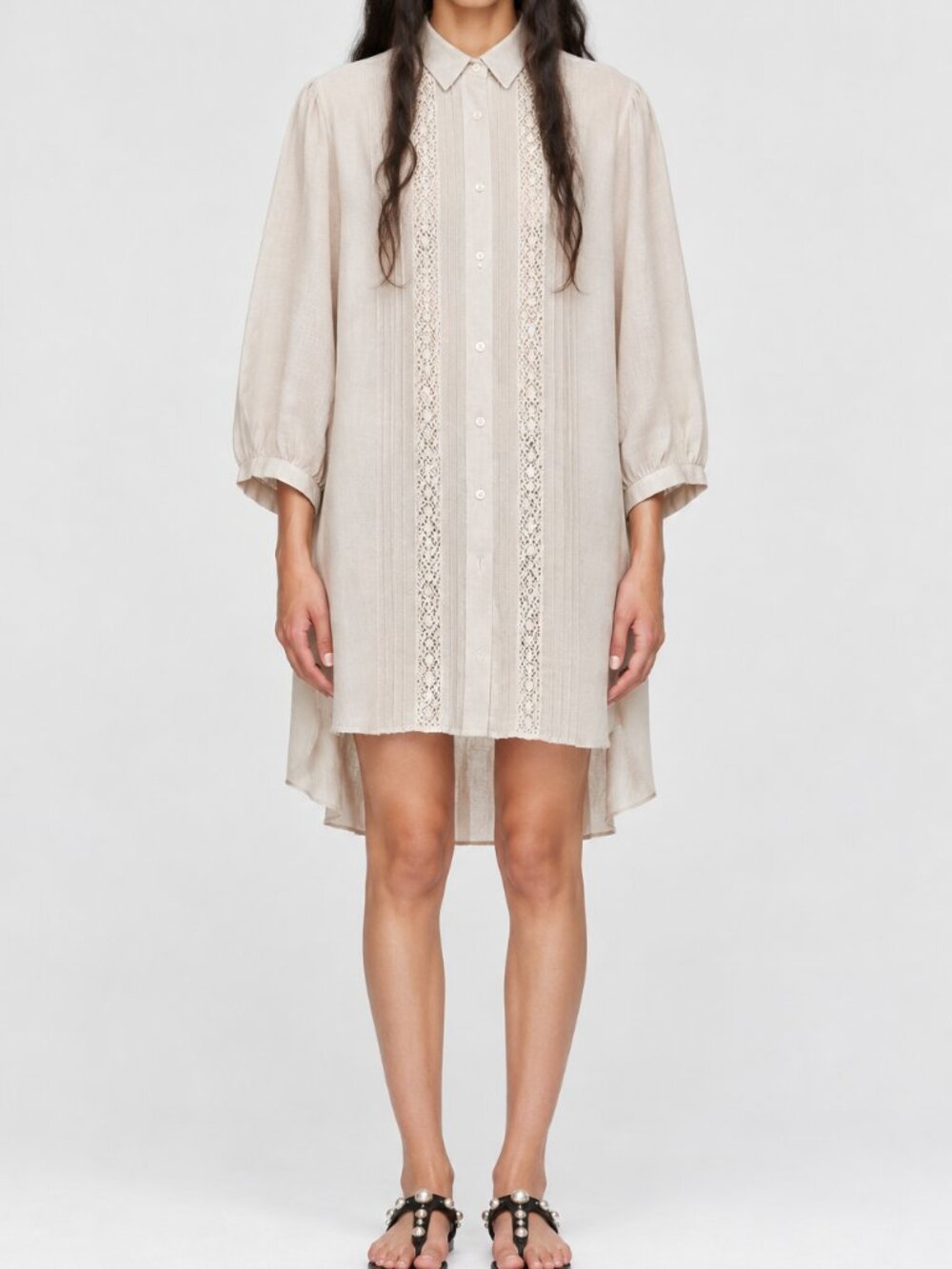 b-basic Japanese Fabric Ivory Rayon Tunic Long Shirt Hi-Low Blouse M XL